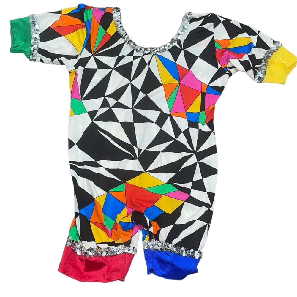 Girl Dance costume Black White Art Deco Color Block Graphic Print Sequins Sliver